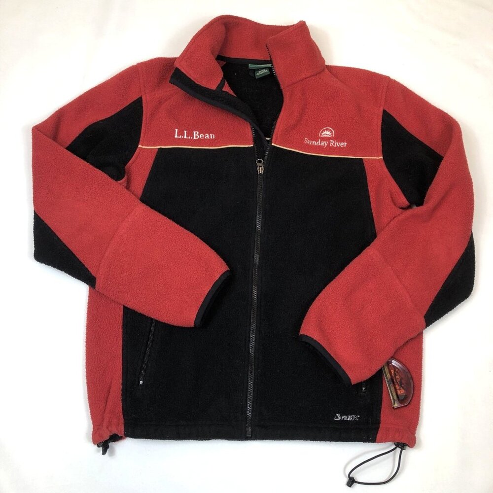 LL Bean Mens Sunday River Ski Resort Black & Red Fleece Full Zip  Jacket Medium - Picture 10 of 10